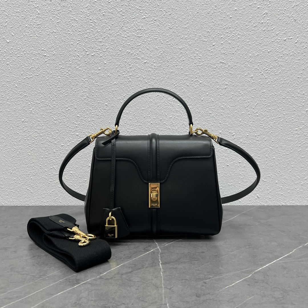 Celine Small 16 Satinated Calfskin Handbag Shoulder Bag Black 188003